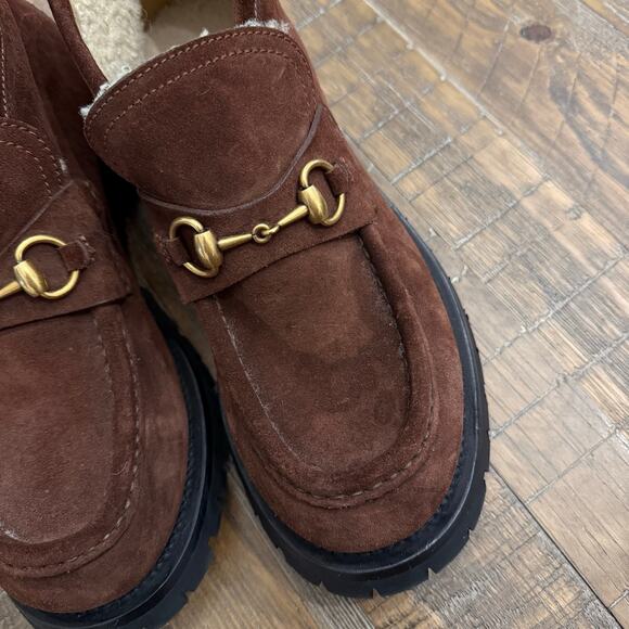 Gucci horsebit ankle boot brown suede shearling lining - Picture 5 of 9